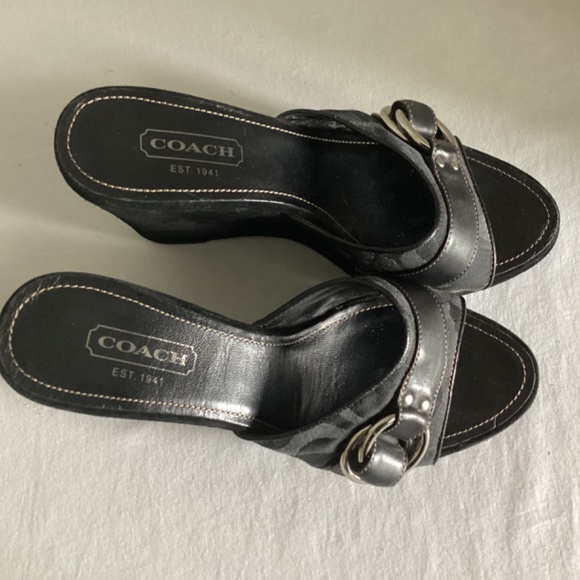 Coach Black and Silver Wedge Sandals - Picture 15 of 16